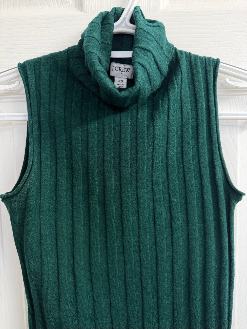 J.Crew Women's Green Ribbed Wool Blend Sleeveless Turtleneck Sweater XS
